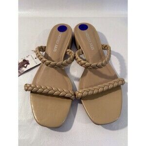 NEW Sincerely Jules Womens 8.5 Sandals Tan Braided Strap Slip On